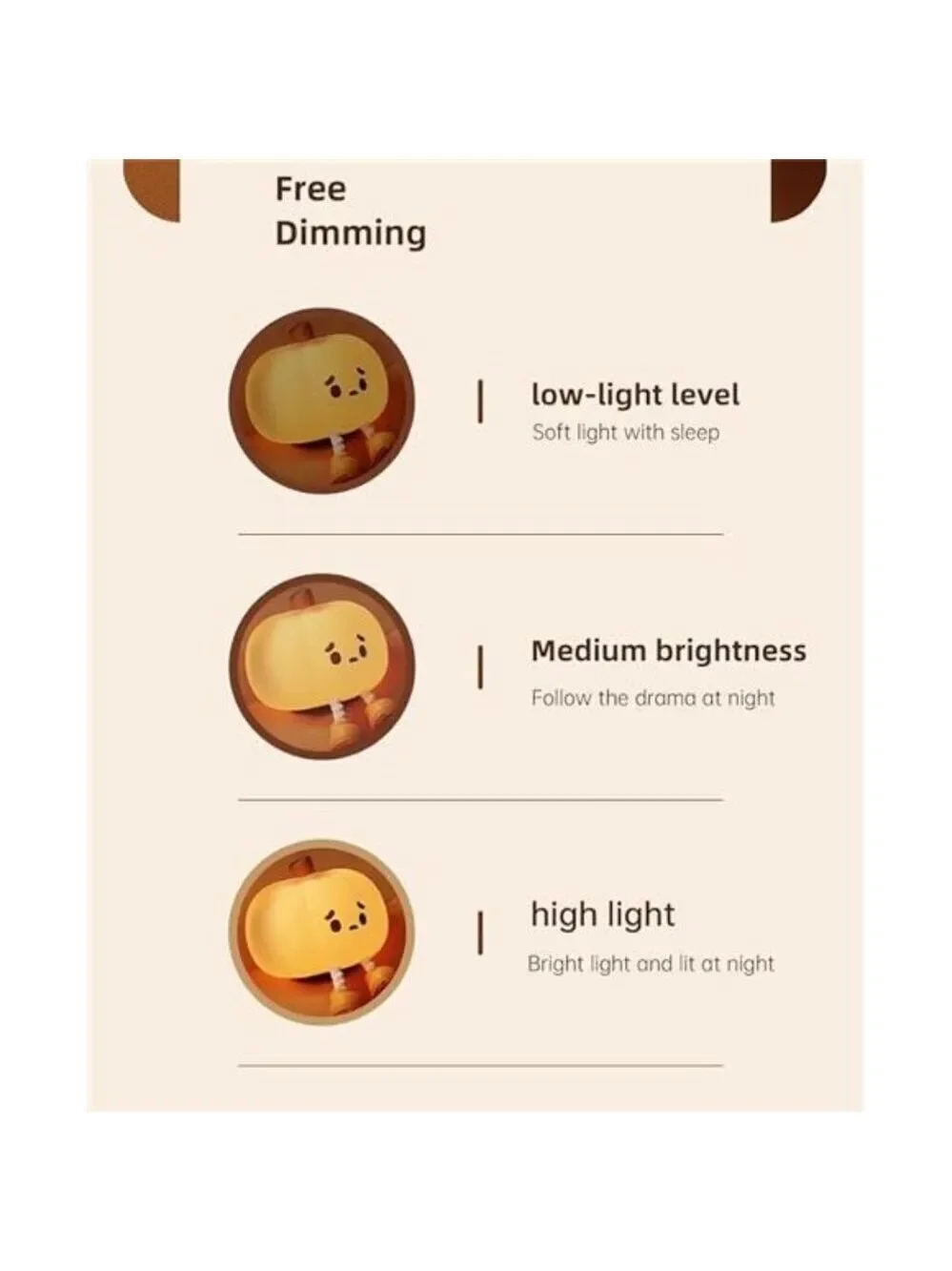 Pumpkin Night Light Halloween LED Silicone Squishy Dimmable Rechargeable Kids
